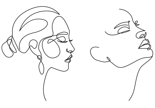 Contour line drawing of a woman's face.