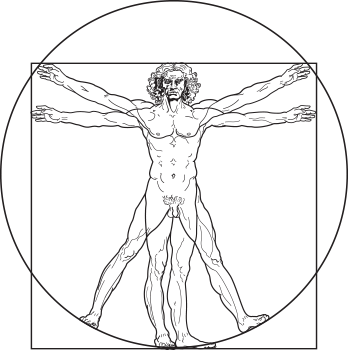 A an image of The Vitruvian Man by Leonardo da Vinci.